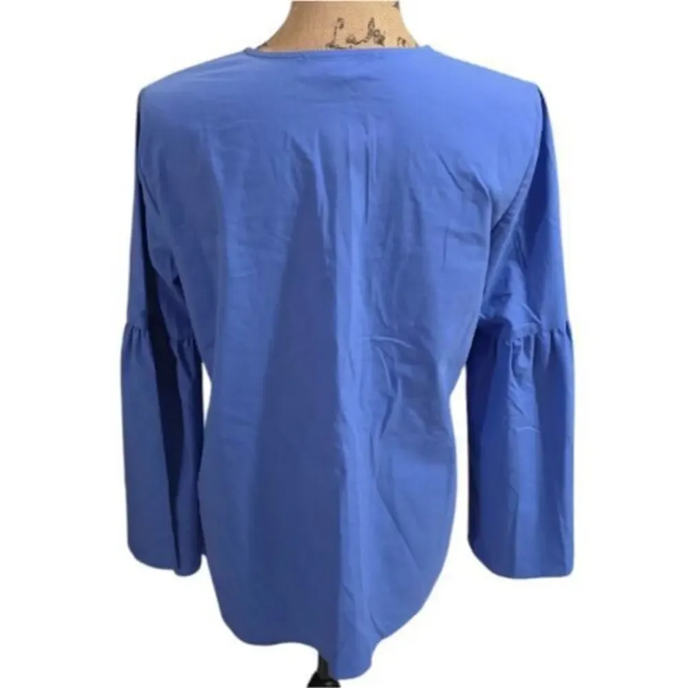 Michael Kors‎ Blue Grommet Lace Up Bell Sleeve Blouse Womens Medium M